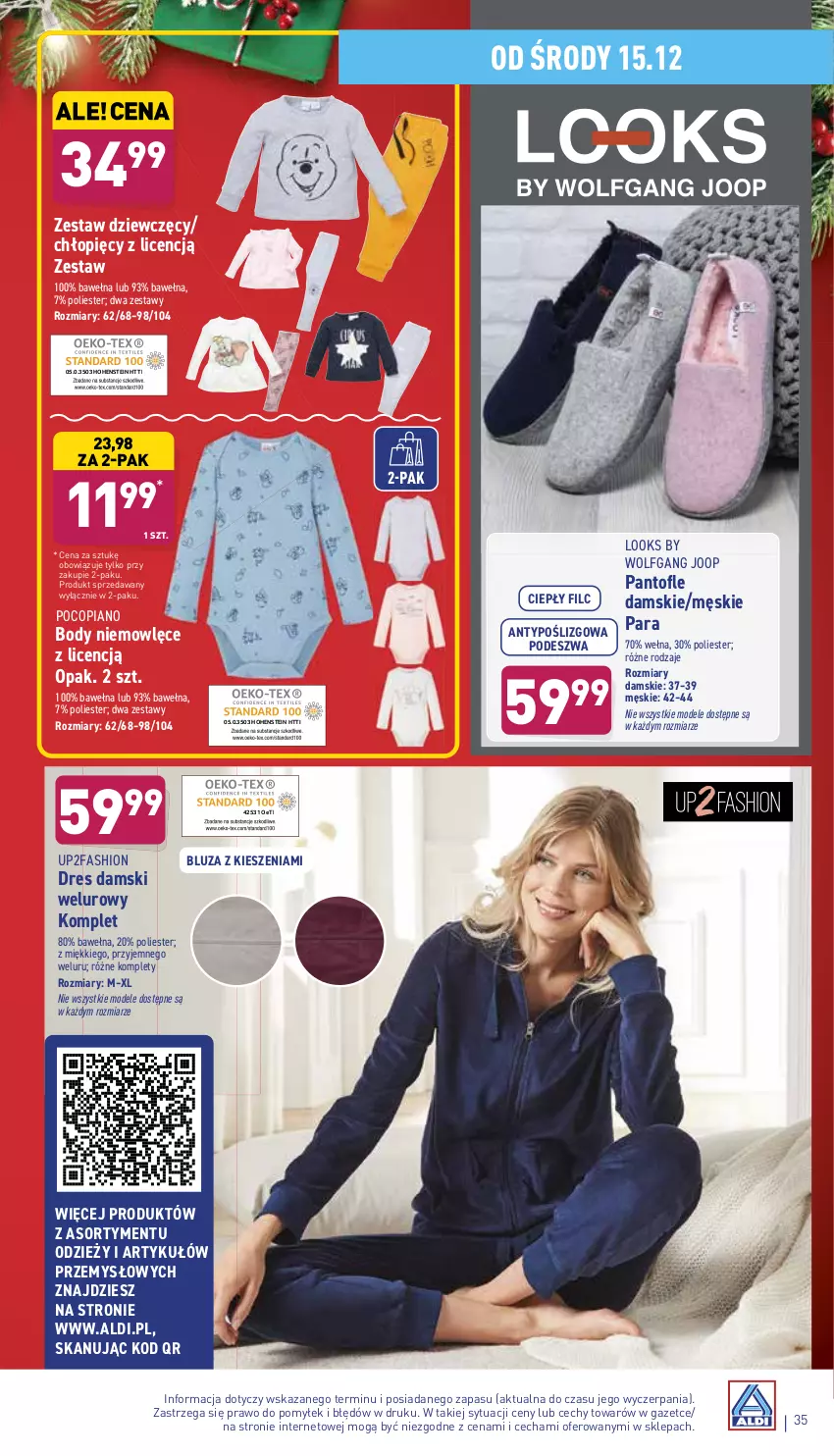 Gazetka promocyjna Aldi - Pełny katalog - ważna 13.12 do 19.12.2021 - strona 35 - produkty: Bluza, Body, Dres, Fa, Pocopiano, Wełna