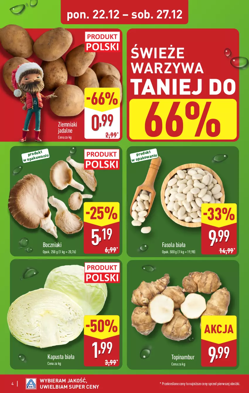 Gazetka promocyjna Aldi - Pełna oferta - ważna 22.12 do 27.12.2025 - strona 4 - produkty: Boczniak, Fa, Fasola, Top, Warzywa, Ziemniaki