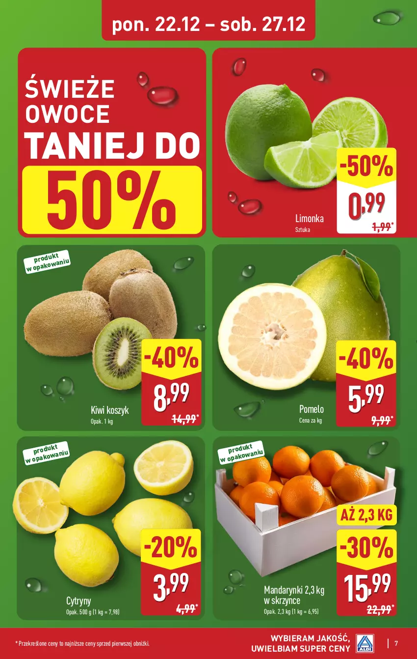 Gazetka promocyjna Aldi - Pełna oferta - ważna 22.12 do 27.12.2025 - strona 7 - produkty: Cytryny, Kiwi, Kosz, Limonka, Mandarynki, Owoce, Pomelo