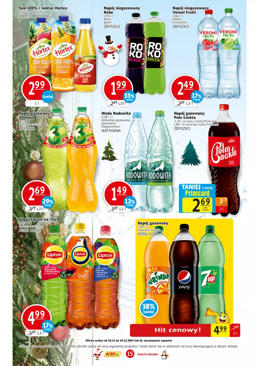 Gazetka promocyjna Prim Market - Gazetka - ważna 16.12 do 24.12.2021 - strona 15 - produkty: Lack, Napój, Napój gazowany, Napój niegazowany, Pepsi, Woda