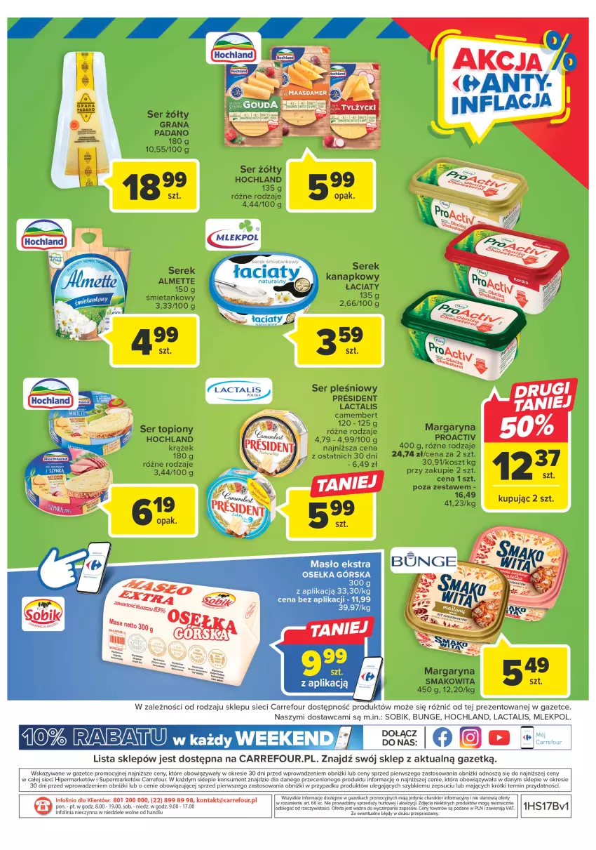 Gazetka promocyjna Carrefour - Gazetka Targ świeżości - ważna 24.04 do 30.04.2023 - strona 8 - produkty: Camembert, Gra, Hochland, Kosz, Margaryna, Masło, Ser, Ser pleśniowy, Ser topiony, Serek, Smakowita, Top