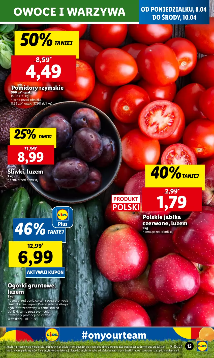 Gazetka promocyjna Lidl - GAZETKA - ważna 08.04 do 10.04.2024 - strona 13 - produkty: Gra, Grunt, Jabłka, Olej, Owoce, Pomidory, Warzywa