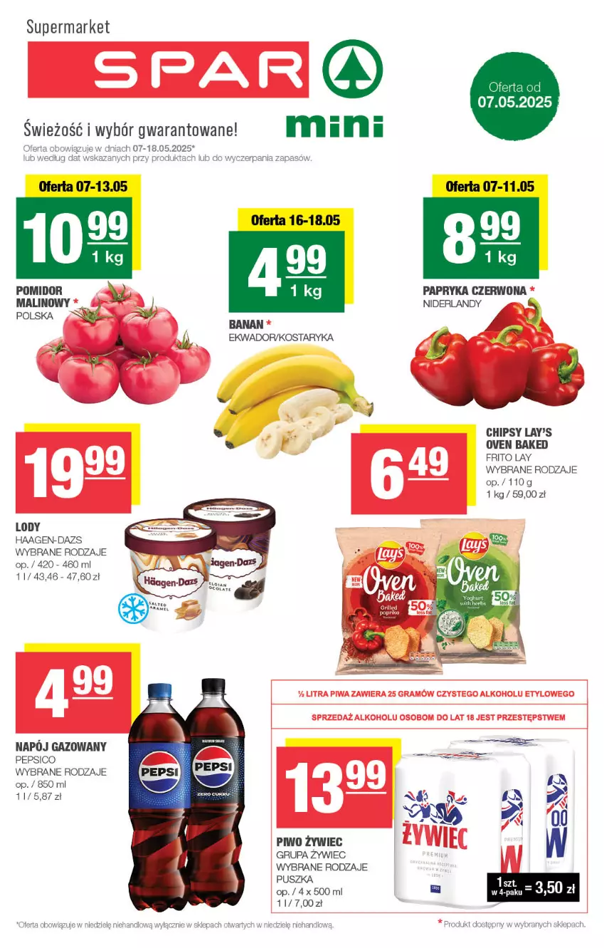 Gazetka promocyjna Spar - Spar-Mini - ważna 04.05 do 14.05.2025 - strona 1 - produkty: Chipsy, Lody, Napój, Napój gazowany, Papryka, Papryka czerwona, Pepsi, Piwo