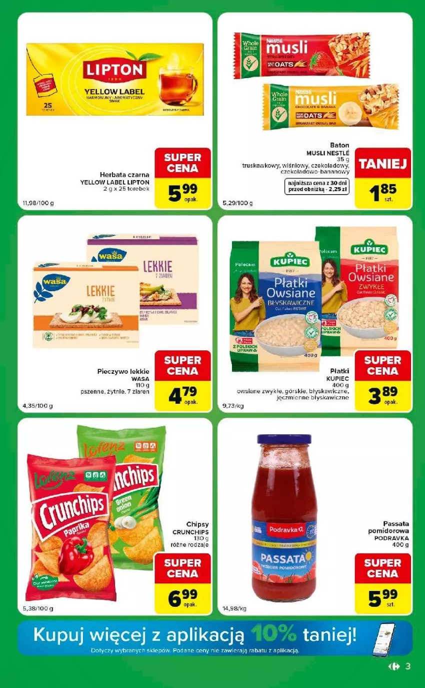 Gazetka promocyjna Carrefour - Gazetka Express w SUMIE ekspresowe zakupy - ważna 28.07 do 03.08.2026 - strona 3 - produkty: Chipsy, Crunchips, Czekolada, Fa, Herbata, Herbata czarna, Kupiec, Lipton, Mus, Piec, Pieczywo, Waga