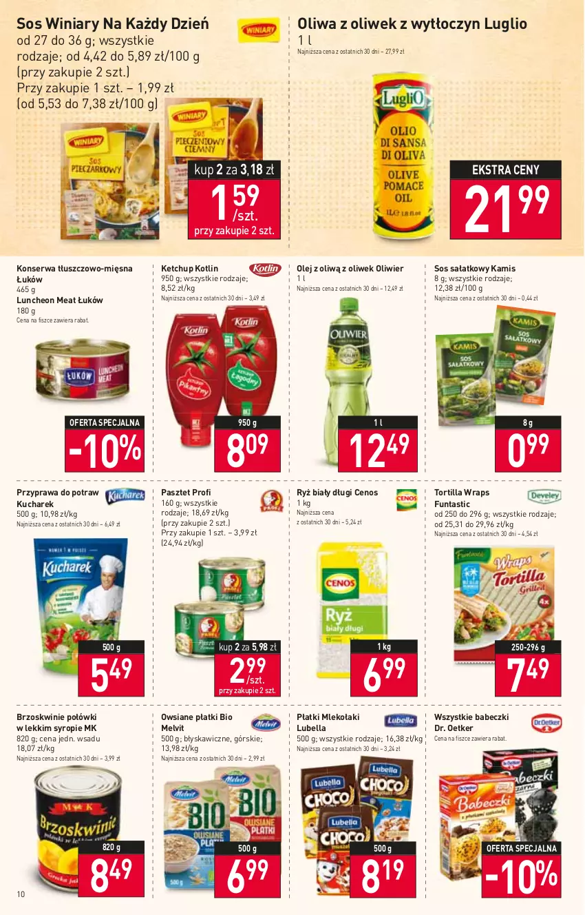 Gazetka promocyjna Stokrotka - Supermarket - ważna 26.01 do 01.02.2023 - strona 10 - produkty: Babeczki, Bell, Bella, Brzoskwinie, Cenos, Dr. Oetker, Kamis, Ketchup, Kotlin, Kucharek, Lubella, Melvit, Mleko, Olej, Oliwa, Oliwa z oliwek, Pasztet, Przyprawa do potraw, Ryż, Ryż biały, Sałat, Ser, Sos, Syrop, Tortilla, Winiary