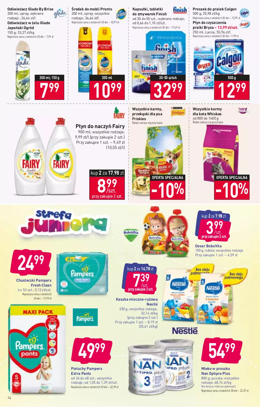 Gazetka promocyjna Stokrotka - Supermarket - ważna 26.01 do 01.02.2023 - strona 14 - produkty: BoboVita, Bryza, Calgon, Chusteczki, Deser, Fa, Fairy, Finish, Friskies, LG, Mleko, Mleko w proszku, NAN Optipro, Nestlé, Ogród, Pampers, Pieluchy, Pralki, Pronto, Przekąski dla psa, Ryż, Ser, Tablet, Whiskas