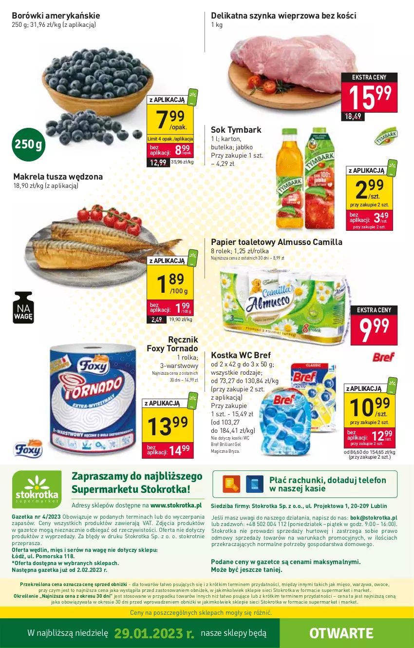 Gazetka promocyjna Stokrotka - Supermarket - ważna 26.01 do 01.02.2023 - strona 16 - produkty: Bref, Bryza, Foxy, Mięso, Mus, O nas, Owoce, Papier, Papier toaletowy, Ręcznik, Ser, Sok, Szynka, Szynka wieprzowa, Telefon, Tusz, Tymbark, Wagi, Warzywa