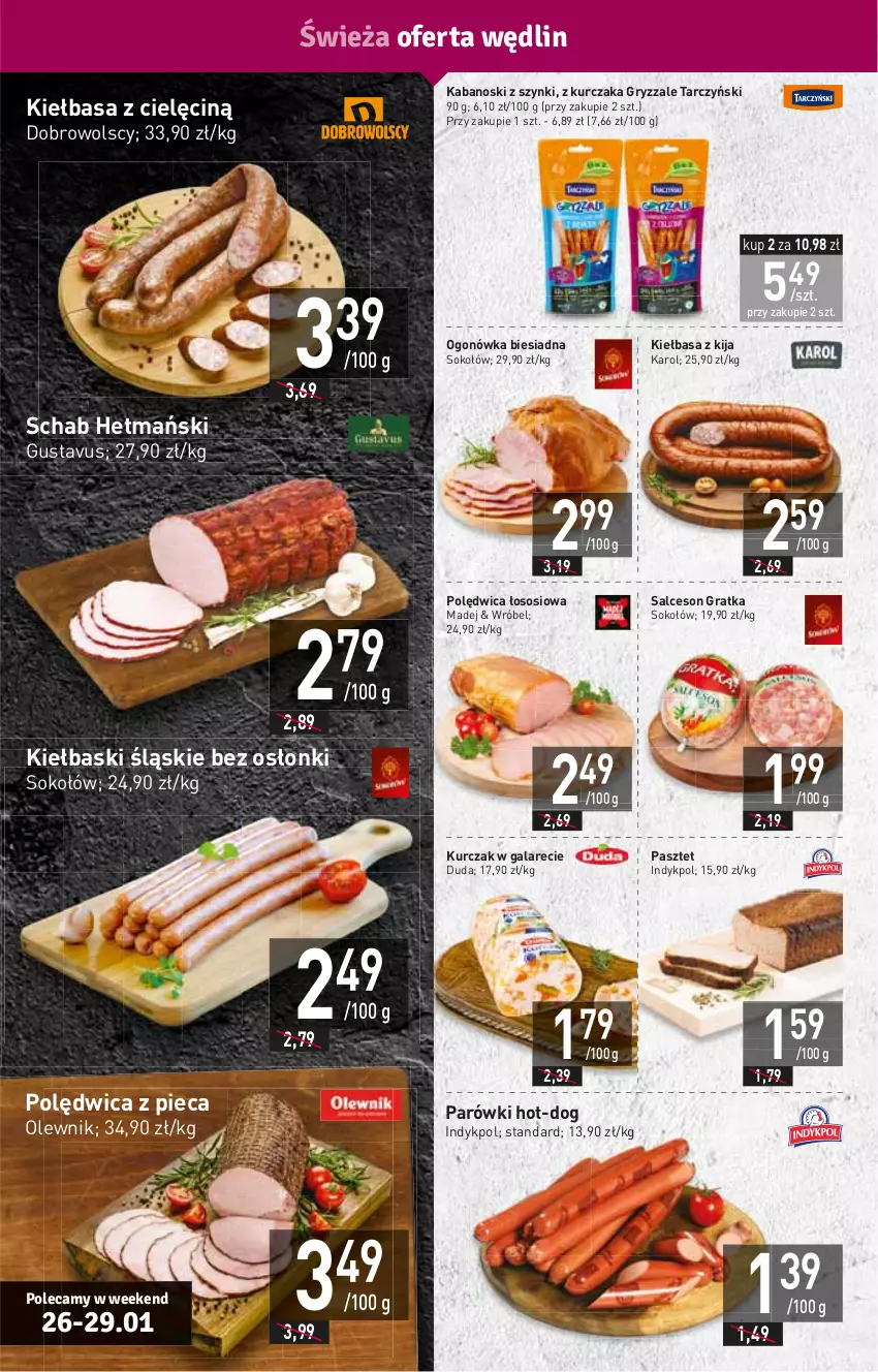 Gazetka promocyjna Stokrotka - Supermarket - ważna 26.01 do 01.02.2023 - strona 4 - produkty: Duda, Gala, Gra, Gry, HP, Kabanos, Kiełbasa, Kiełbaski śląskie, Kurczak, Ogonówka, Olewnik, Parówki, Pasztet, Piec, Polędwica, Salceson, Sok, Sokołów, Sos, Tarczyński