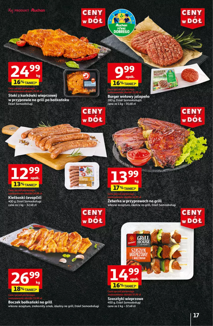Gazetka promocyjna Auchan - Gazetka CENY W DÓŁ Hipermarket Auchan - ważna 04.07 do 10.07.2024 - strona 19 - produkty: Boczek, Burger, Grill, Stek