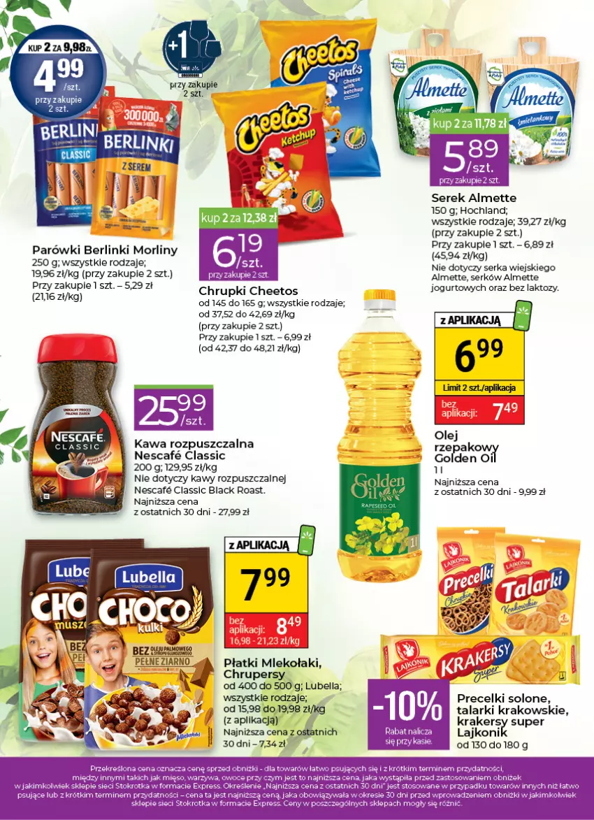 Gazetka promocyjna Stokrotka - Stokrotka Express - ważna 11.05 do 17.05.2023 - strona 2 - produkty: Almette, Bell, Bella, Berlinki, Cheetos, Fa, Jogurt, Kawa, Kawa rozpuszczalna, Krakersy, Lack, Lubella, Mleko, Morliny, Parówki, Precelki, Pur, Ser, Serek