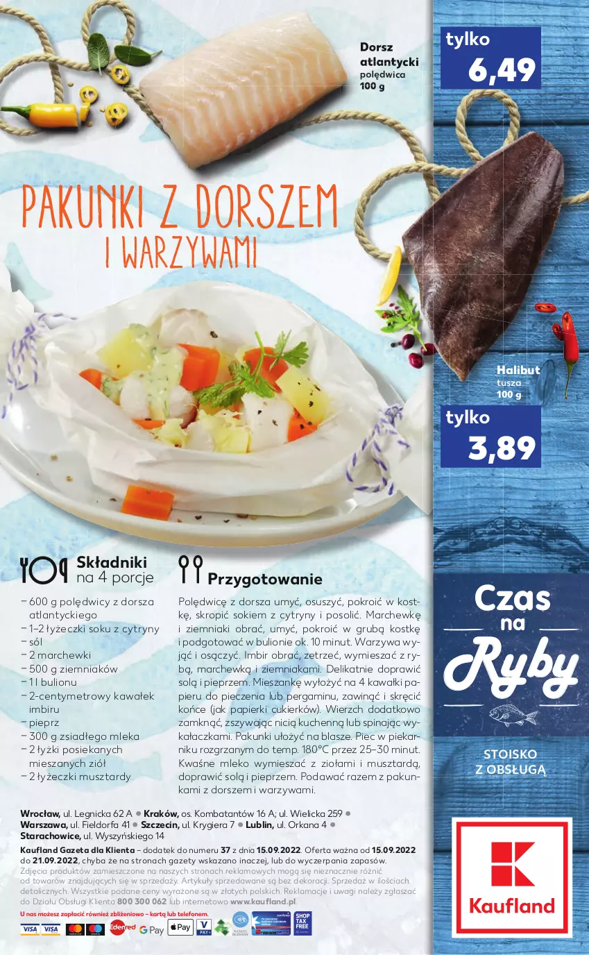 Gazetka promocyjna Kaufland - RYBY - ważna 15.09 do 21.09.2022 - strona 2 - produkty: Bulion, Cukier, Cytryny, Dorsz, Fa, Halibut, Imbir, Kawa, Lion, Metro, Mleko, Mus, Orka, Papier, Piec, Piekarnik, Pieprz, Polędwica, Por, Sok, Sól, Tusz, Wagi, Wałek, Warzywa, Ziemniaki