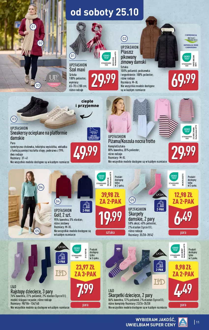 Gazetka promocyjna Aldi - Artykuły przemysłowe i tekstylia - ważna 22.10 do 25.10.2025 - strona 11 - produkty: Dzieci, Fa, Karp, Kosz, Koszula, Koszula nocna, Piżama, Płaszcz, Rajstopy, Skarpetki, Sneakersy, Szal, Top, Wełna