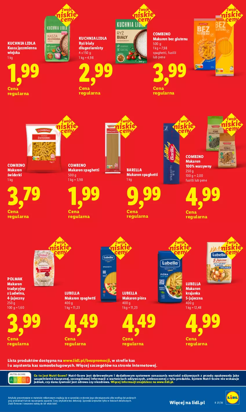 Gazetka promocyjna Lidl - Rewolucja cenowa! - ważna 08.07 do 31.08.2026 - strona 21 - produkty: Barilla, Bell, Bella, Kasza, Kasza jęczmienna, Kuchnia, Lubella, Makaron, Olma, Ryż, Ryż biały, Spaghetti