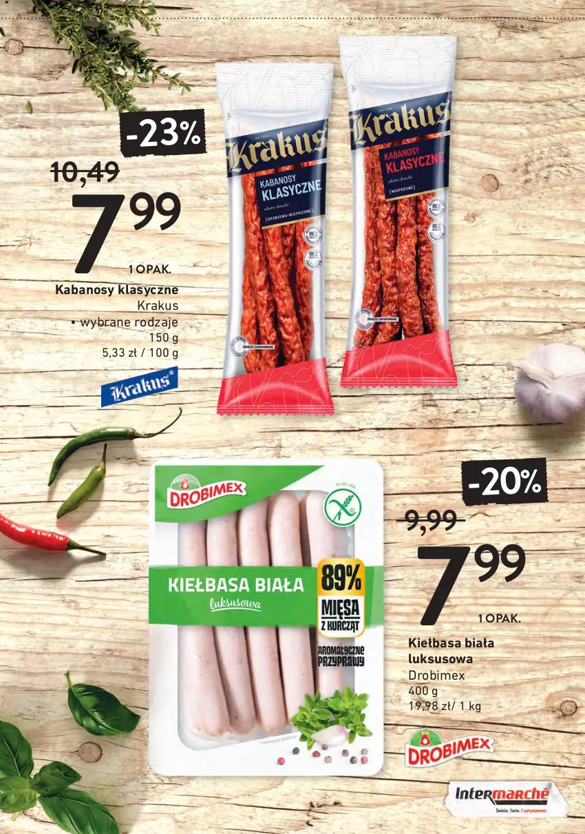 Gazetka promocyjna Intermarche - Delikatesowy kram - ważna 31.03 do 16.04.2022 - strona 7 - produkty: Drobimex, Kabanos, Kiełbasa, Kiełbasa biała, Krakus, Ser