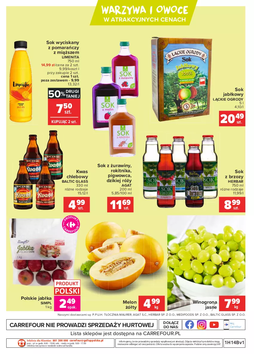 Gazetka promocyjna Carrefour - Gazetka Carrefour - ważna 05.04 do 12.04.2021 - strona 4 - produkty: Chleb, HP, Jabłka, Kosz, Melon, O nas, Owoce, Sok, Sok jabłkowy, Warzywa, Warzywa i owoce, Wino, Winogrona