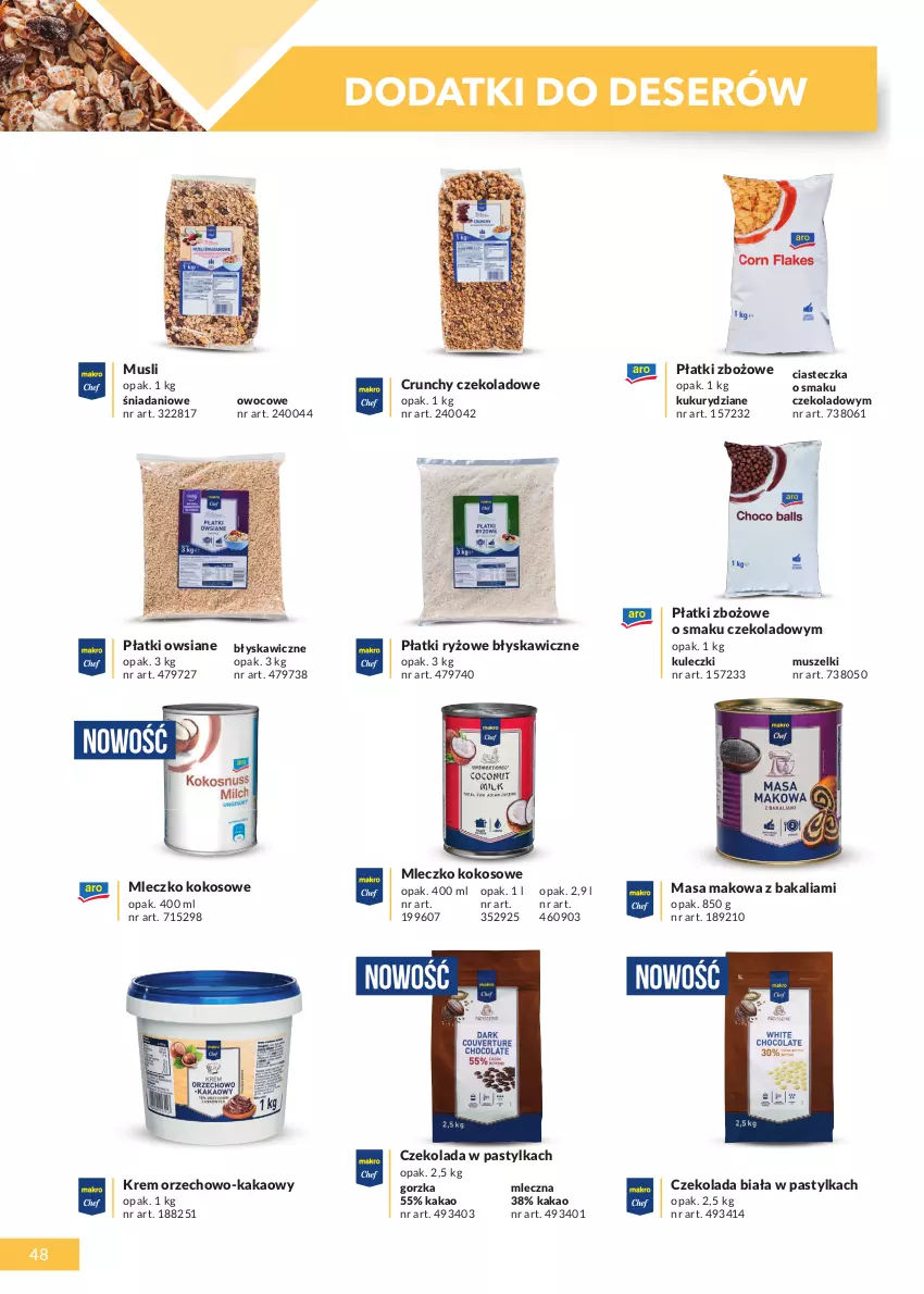 Gazetka promocyjna Makro - [Oferta specjalna] Katalog produktowy Marki MAKRO - ważna 01.06.2021 do 28.02.2022 - strona 48 - produkty: Czekolada, Danio, Deser, Kakao, Kokos, Mleczko, Mus, Płatki owsiane, Płatki ryżowe, Ryż, Ser