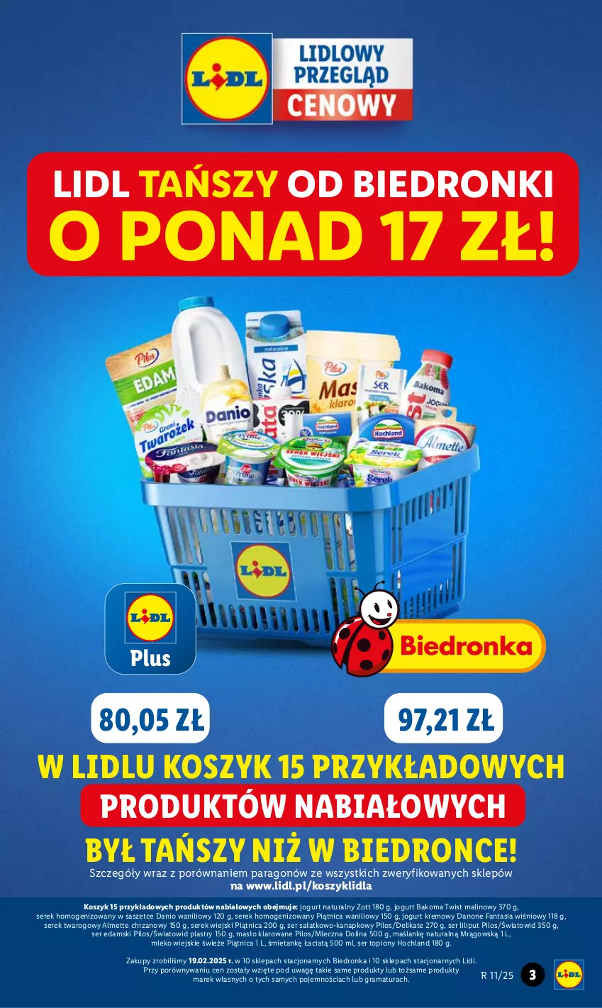 Gazetka promocyjna Lidl - GAZETKA - ważna 13.03 do 15.03.2025 - strona 3 - produkty: Almette, Bakoma, Chrzan, Danio, Danone, Danone Fantasia, Edam, Fa, Fanta, Gra, Hochland, Jogurt, Jogurt naturalny, Kosz, Masło, Masło klarowane, Mleko, Piątnica, Pilos, Por, Rama, Sałat, Ser, Ser sałatkowo-kanapkowy, Ser topiony, Serek, Serek homogenizowany, Serek twarogowy, Serek wiejski, Top, Zott