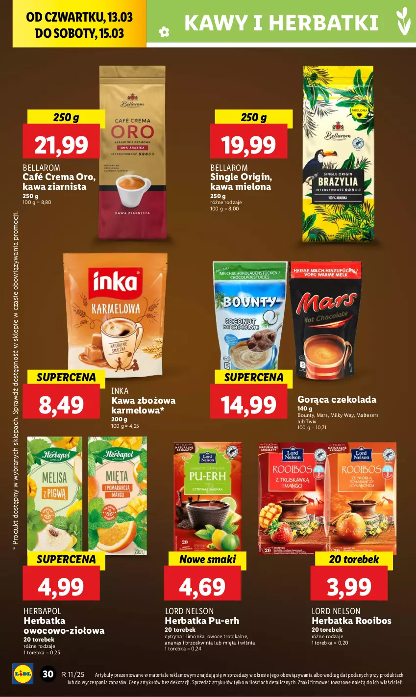 Gazetka promocyjna Lidl - GAZETKA - ważna 13.03 do 15.03.2025 - strona 38 - produkty: Ananas, Bell, Bella, Bounty, Czekolada, Gin, Herbapol, Inka, Kawa, Kawa mielona, Kawa zbożowa, Kawa ziarnista, Limonka, Mars, Mięta, Milky Way, Owoce, Ser, Torebka, Twix