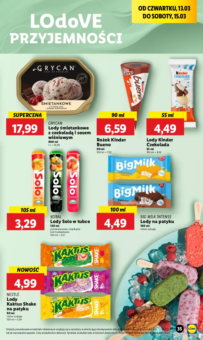 Gazetka promocyjna Lidl - GAZETKA - ważna 13.03 do 15.03.2025 - strona 43 - produkty: Big Milk, Czekolada, Dove, Gry, Kaktus, Kinder, Kinder Bueno, Lody, Nestlé, Sos