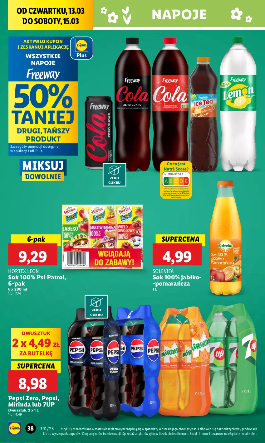 Gazetka promocyjna Lidl - GAZETKA - ważna 13.03 do 15.03.2025 - strona 46 - produkty: 7up, Hortex, Leon, Mirinda, Napoje, Pepsi, Psi Patrol, Sok