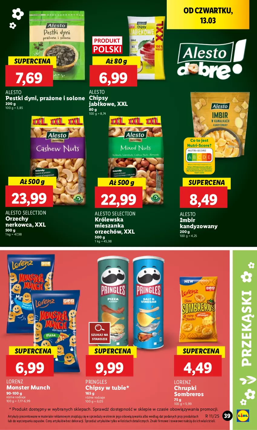 Gazetka promocyjna Lidl - GAZETKA - ważna 13.03 do 15.03.2025 - strona 47 - produkty: Chipsy, Chrupki, Imbir, Lorenz, Monster Munch, Pestki dyni, Pringles