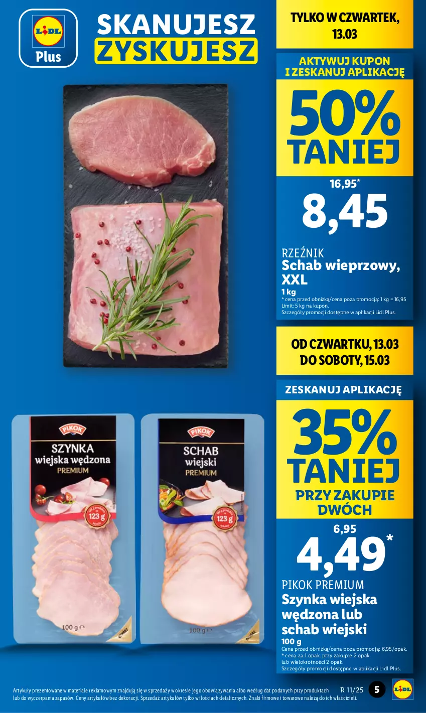 Gazetka promocyjna Lidl - GAZETKA - ważna 13.03 do 15.03.2025 - strona 5 - produkty: PIKOK, Schab wieprzowy, Szynka