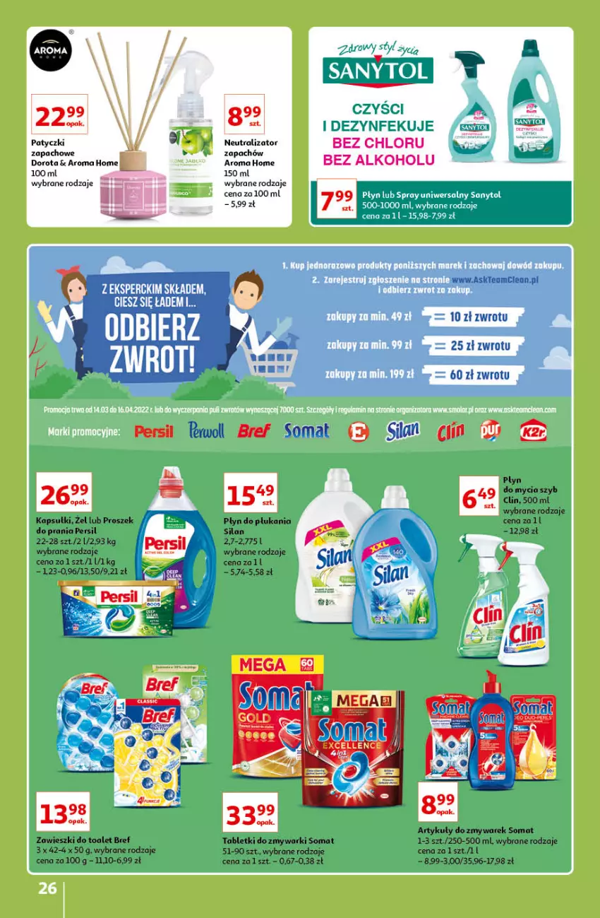 Gazetka promocyjna Auchan - Znane lubiane Marki Hipermarkety - ważna 31.03 do 06.04.2022 - strona 26 - produkty: Bref, Clin, Persil, Somat, Tablet, Tabletki do zmywarki, Zawieszki, Zmywarki