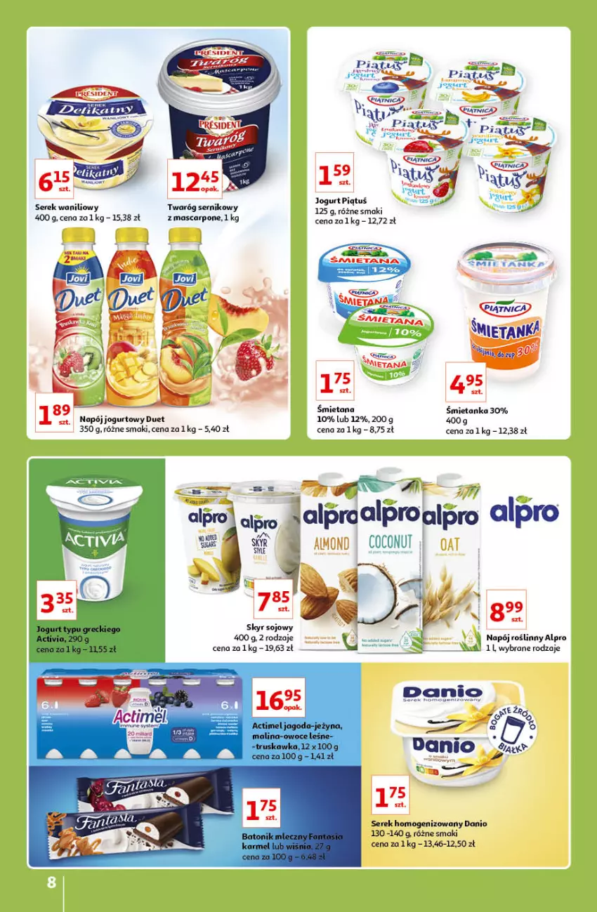 Gazetka promocyjna Auchan - Znane lubiane Marki Hipermarkety - ważna 31.03 do 06.04.2022 - strona 8 - produkty: Actimel, Alpro, Danio, Jogurt, Mascarpone, Napój, Napój jogurtowy, Napój roślinny, Owoce, Por, Ser, Serek, Serek homogenizowany, Twaróg