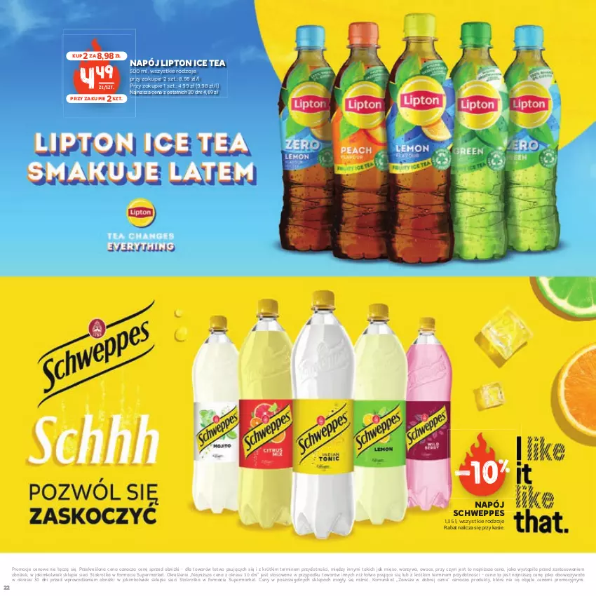 Gazetka promocyjna Stokrotka - Czas na Grill - ważna 29.04 do 14.05.2025 - strona 22 - produkty: Ice tea, Lipton, Mięso, Napój, Owoce, Schweppes, Warzywa