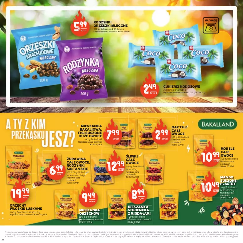 Gazetka promocyjna Stokrotka - Czas na Grill - ważna 29.04 do 14.05.2025 - strona 28 - produkty: Bakalland, Cukier, Cukierki, Daktyle, Figi, Jutrzenka, Kokos, Mango, Mango suszone, Mięso, Mieszanka bakaliowa, Mieszanka studencka, Orzechy włoskie, Orzeszki, Owoce, Rodzynki, Warzywa