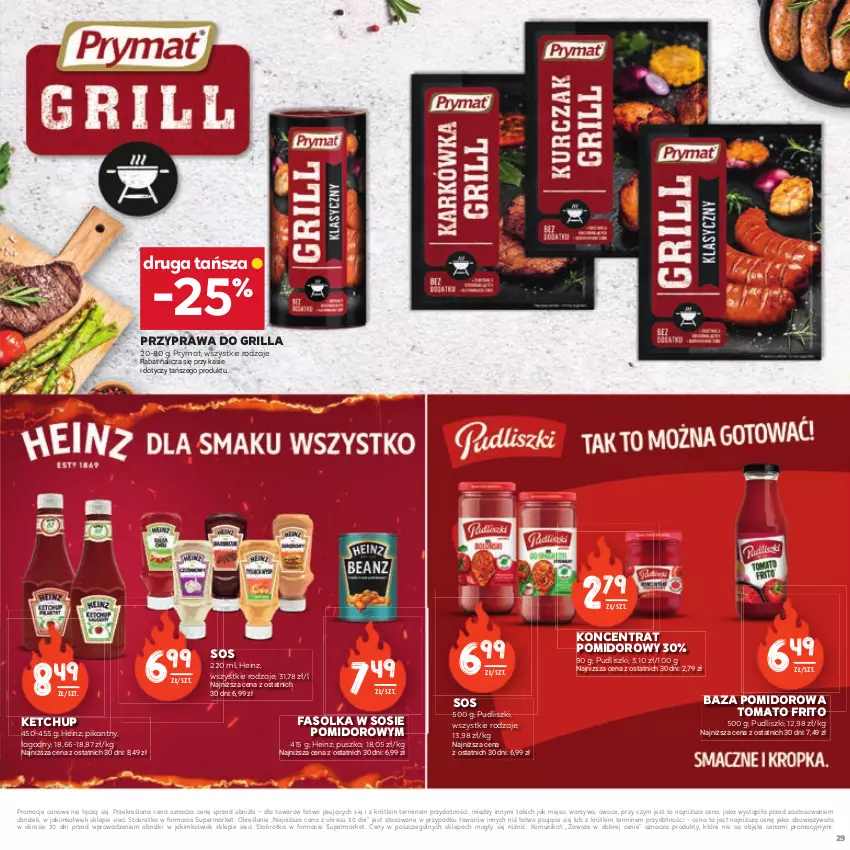 Gazetka promocyjna Stokrotka - Czas na Grill - ważna 29.04 do 14.05.2025 - strona 29 - produkty: Fa, Grill, Heinz, Ketchup, Koncentrat pomidorowy, Mięso, Owoce, Prymat, Pudliszki, Sos, Warzywa