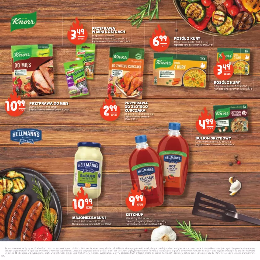 Gazetka promocyjna Stokrotka - Czas na Grill - ważna 29.04 do 14.05.2025 - strona 30 - produkty: Babuni, Bulion, Czosnek, Hellmann’s, Ketchup, Knorr, Kurczak, Lion, Majonez, Mięso, Owoce, Rosół, Warzywa