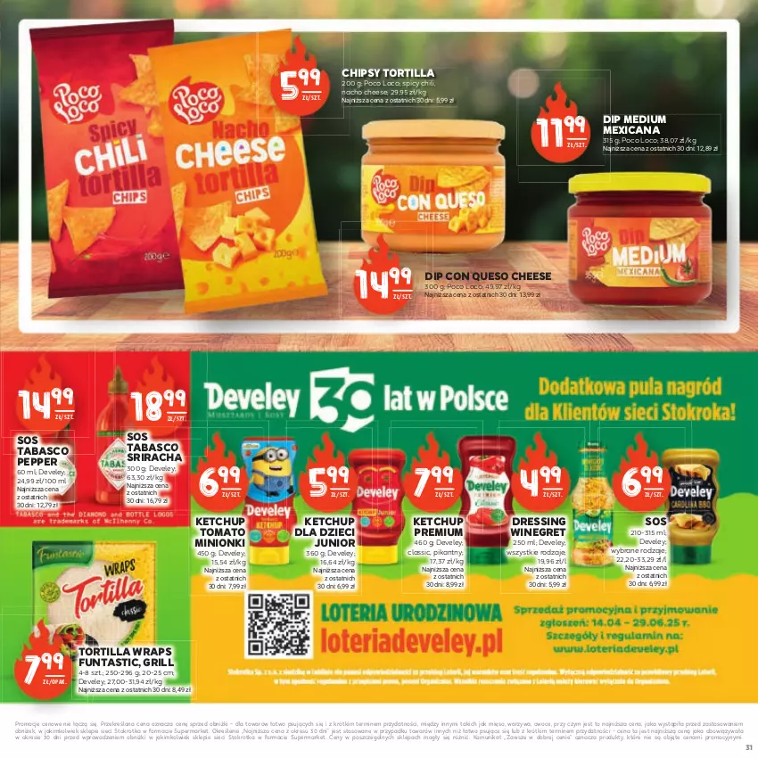 Gazetka promocyjna Stokrotka - Czas na Grill - ważna 29.04 do 14.05.2025 - strona 31 - produkty: Chipsy, Dres, Dzieci, Grill, Ketchup, Mięso, Owoce, Poco Loco, Sos, Sos tabasco, Tortilla, Warzywa