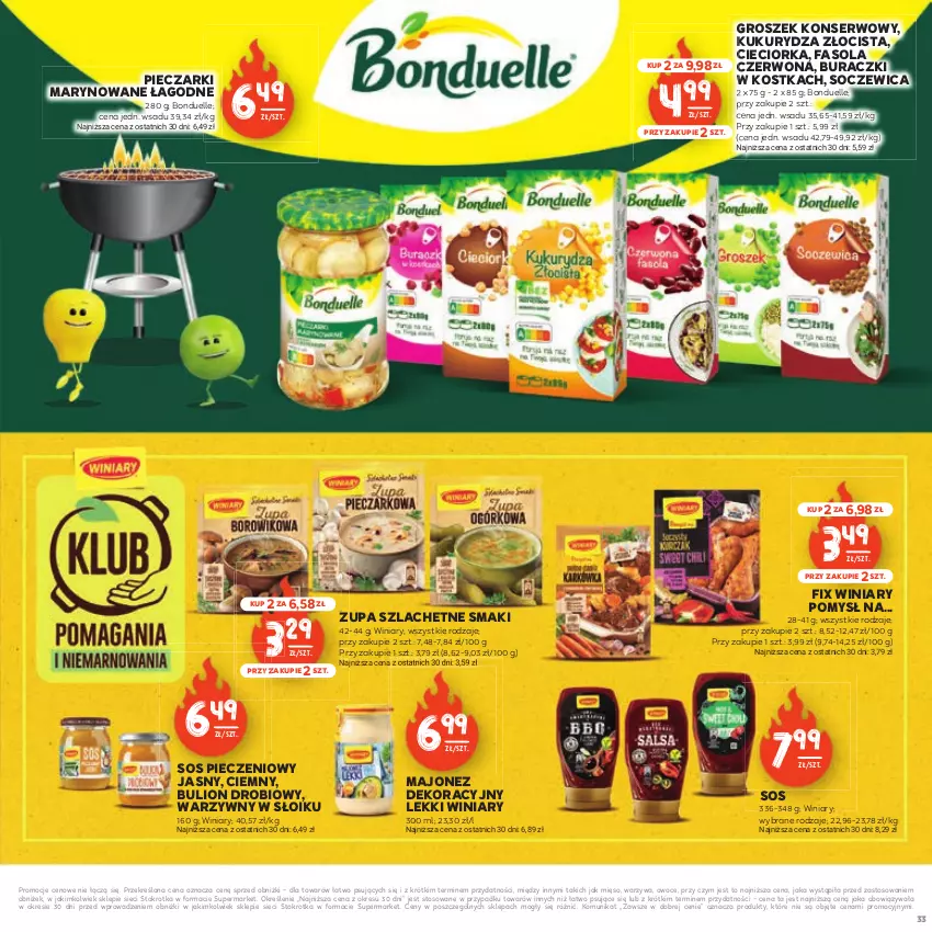 Gazetka promocyjna Stokrotka - Czas na Grill - ważna 29.04 do 14.05.2025 - strona 33 - produkty: Bonduelle, Bulion, Buraczki, Cieciorka, Fa, Fasola, Groszek, Kukurydza, Lion, Majonez, Mięso, Orka, Owoce, Piec, Ser, Sos, Sos pieczeniowy, Warzywa, Winiary, Zupa