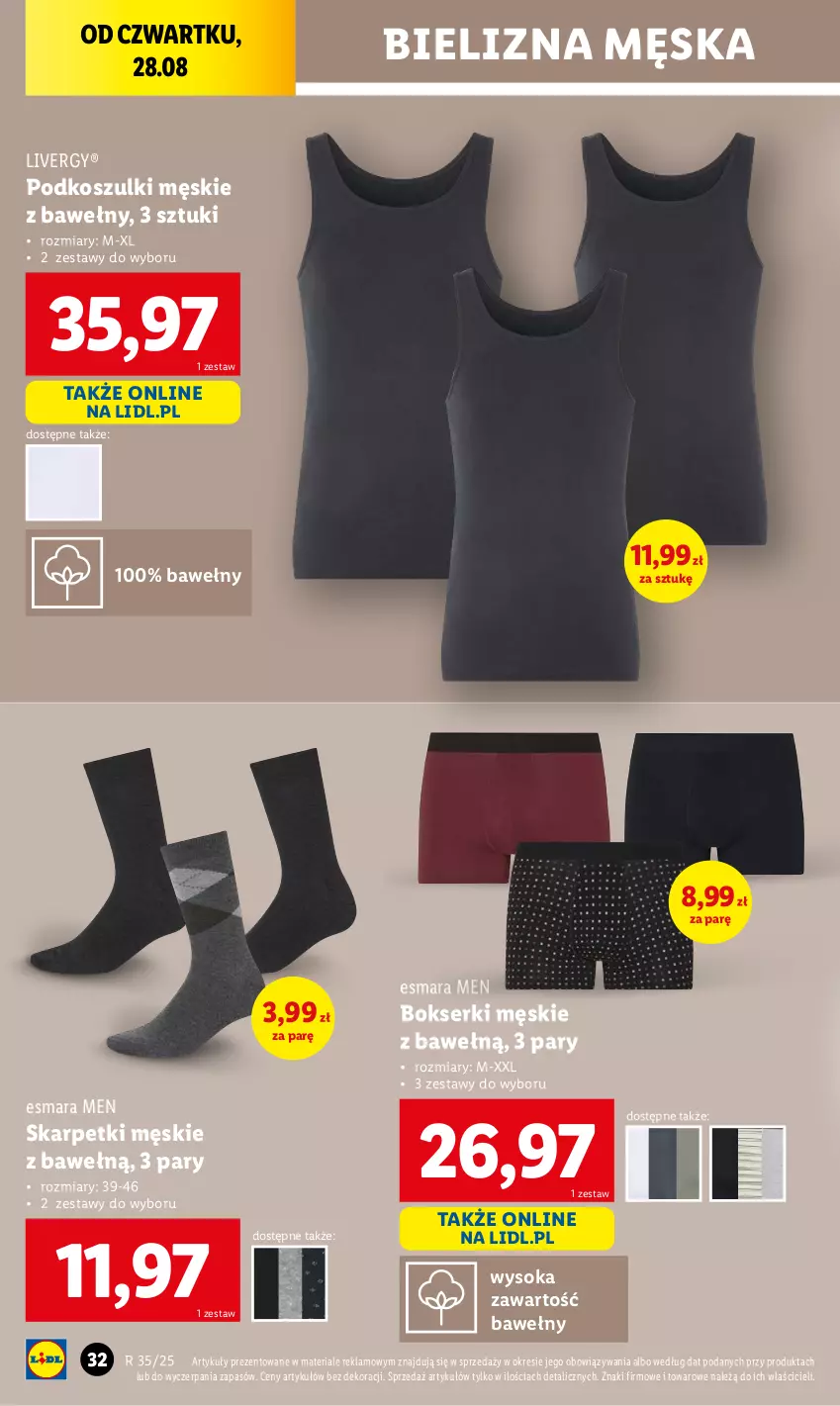 Gazetka promocyjna Lidl - GAZETKA - ważna 25.08 do 30.08.2025 - strona 32 - produkty: Bielizna, Bokserki, Karp, Kosz, Ser, Skarpetki, Sok