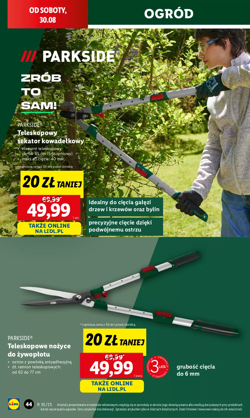 Gazetka promocyjna Lidl - GAZETKA - ważna 25.08 do 30.08.2025 - strona 44 - produkty: Noż, Nożyce, Ogród, Parkside, Sekator, Teleskop, Top