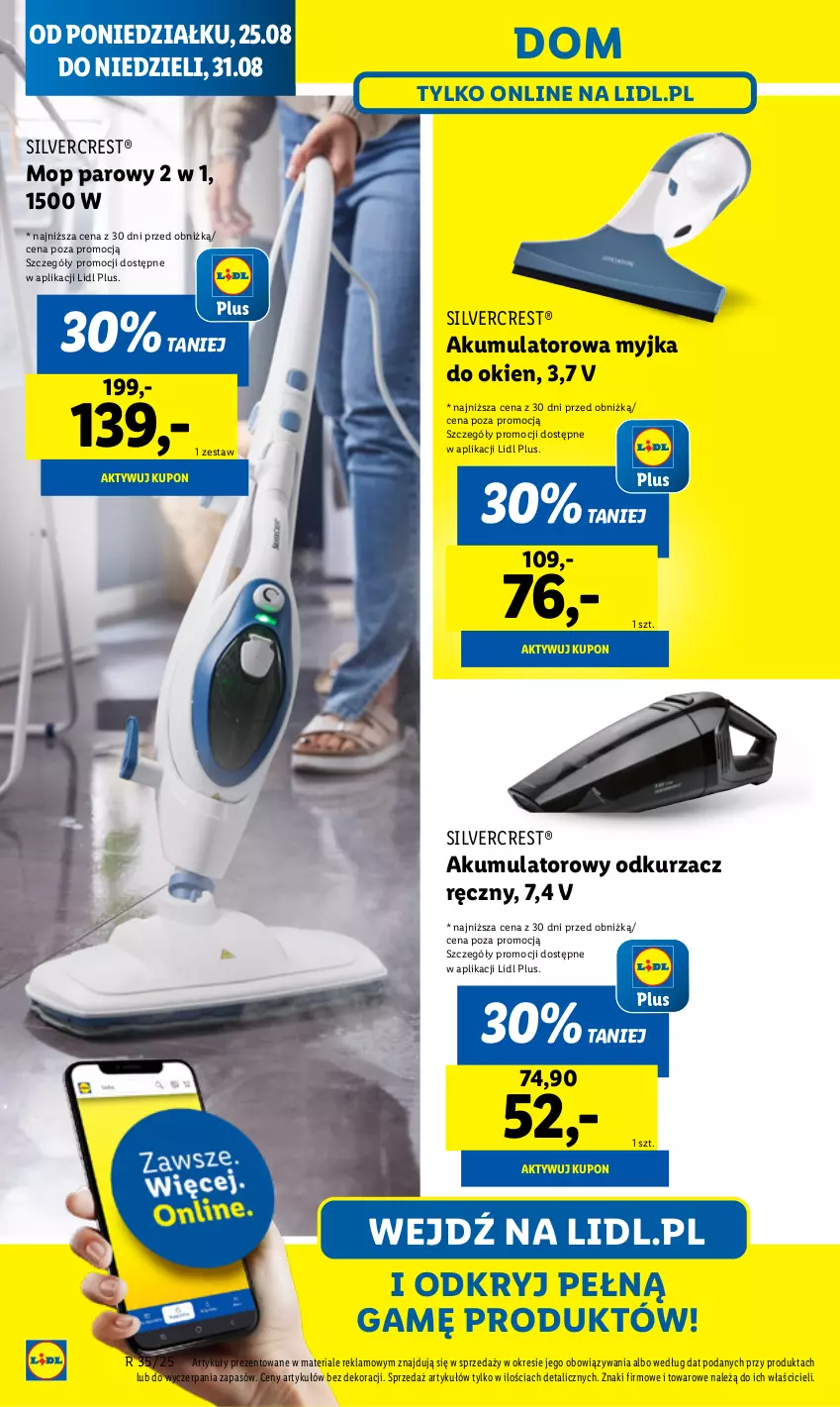 Gazetka promocyjna Lidl - GAZETKA - ważna 25.08 do 30.08.2025 - strona 48 - produkty: Akumulator, Mop, Mop parowy, Myjka do okien, Odkurzacz, Silvercrest