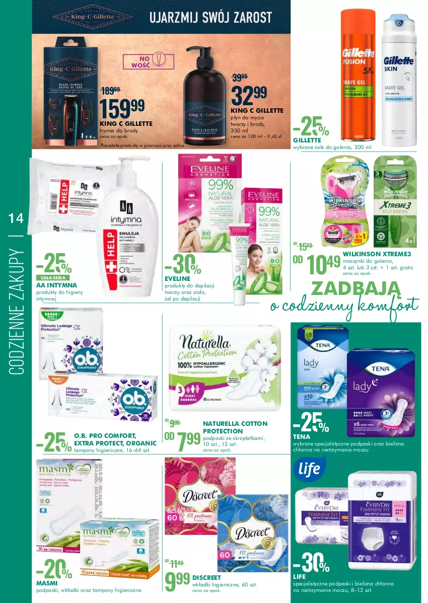 Gazetka promocyjna Super Pharm - Gazetka - ważna 15.09 do 22.09.2022 - strona 14 - produkty: Bielizna, Discreet, Eveline, Gillette, Gra, Naturell, Naturella, O.B., Płyn do mycia, Podpaski, Podpaski ze skrzydełkami, Ser, Tampony, Wkładki