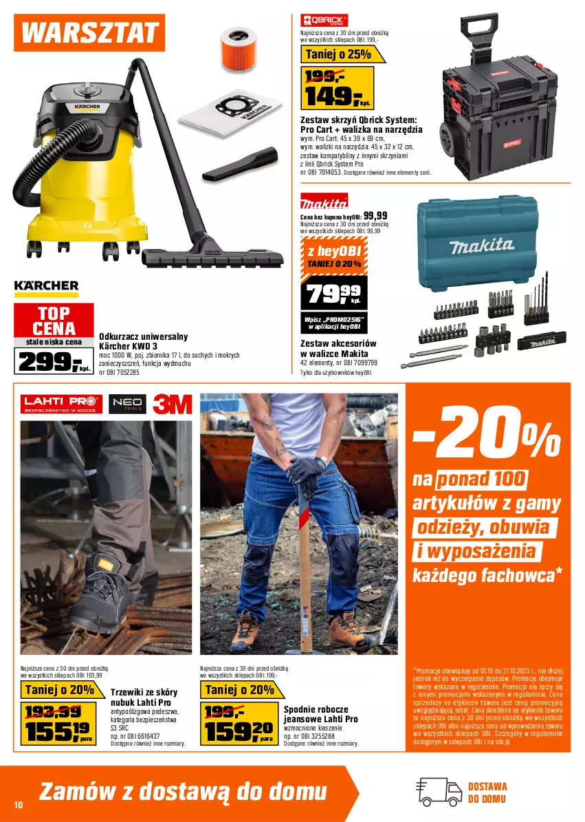 Gazetka promocyjna Obi - Gazetka OBI - ważna 01.10 do 21.10.2025 - strona 10 - produkty: Fa, Kärcher, Makita, Odkurzacz, Piec, Ser, Spodnie, Top, Walizka