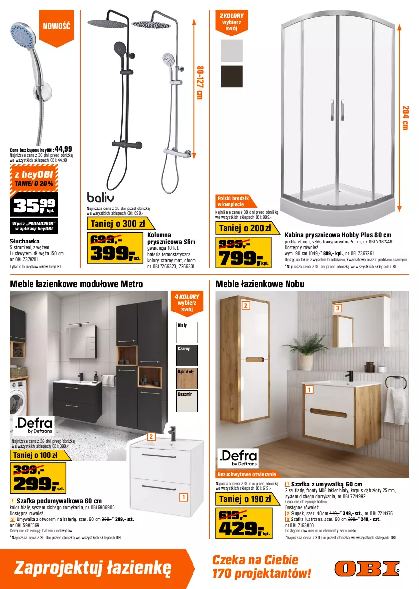 Gazetka promocyjna Obi - Gazetka OBI - ważna 01.10 do 21.10.2025 - strona 7 - produkty: Bateria, Brodzik, Hobby, Kabina prysznicowa, Lakier, Meble, Meble łazienkowe, Metro, Rum, Ser, Słupek, Sok, Szafka, Termos, Tran, Umywalka