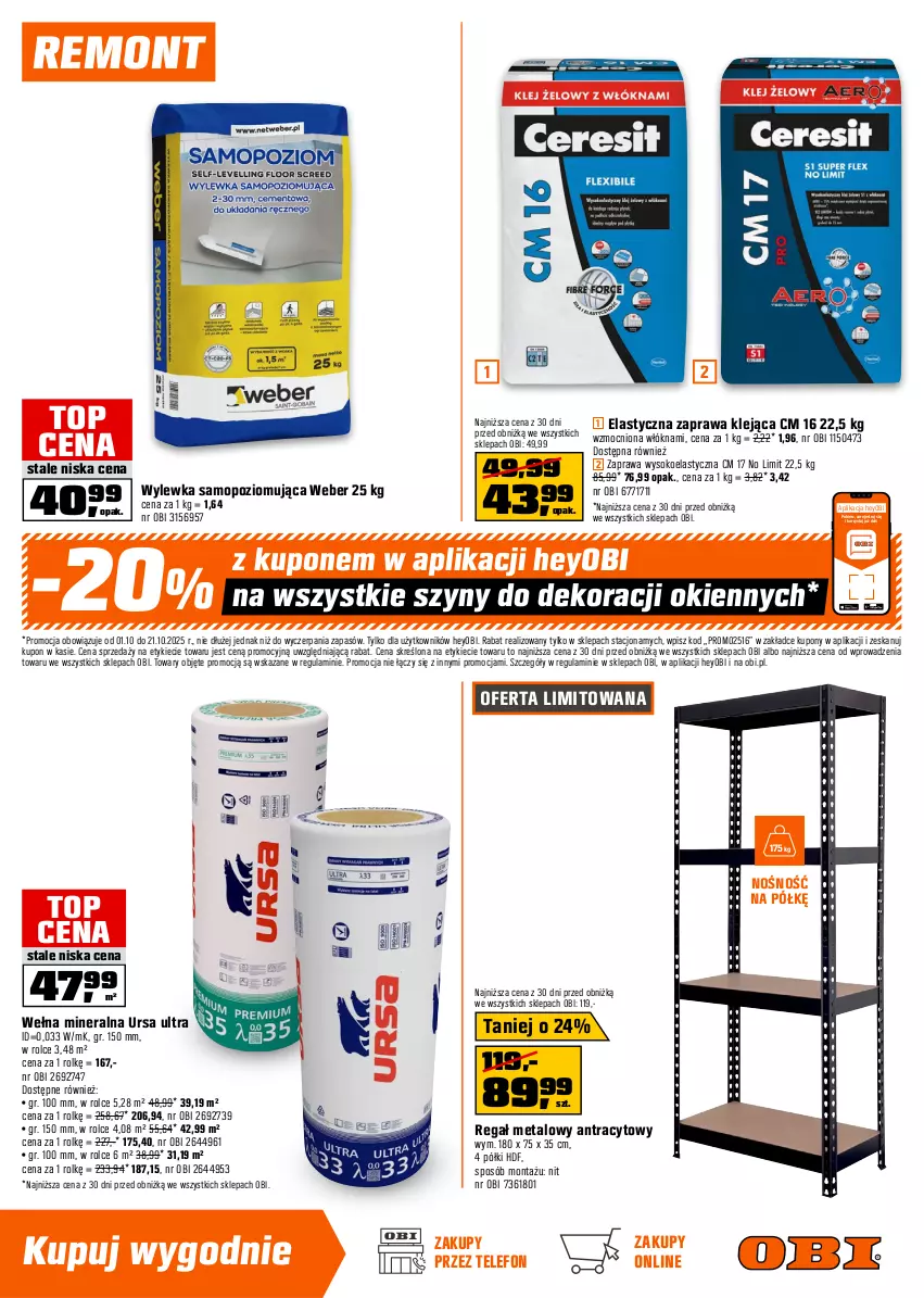 Gazetka promocyjna Obi - Gazetka OBI - ważna 01.10 do 21.10.2025 - strona 9 - produkty: Klej, Mop, Regał, Regał metalowy, Sok, Szyny, Telefon, Top, Wełna, Wylewka samopoziomująca