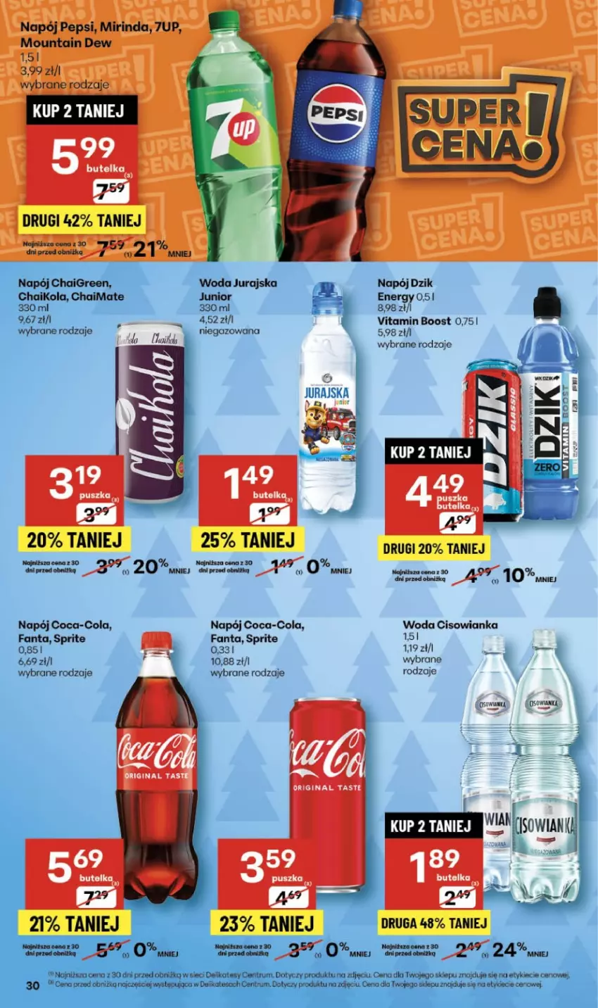 Gazetka promocyjna Delikatesy Centrum - Franczyza DC49 Czwartek - ważna 04.12 do 10.12.2025 - strona 30 - produkty: Cisowianka, Coca-Cola, Fa, Fanta, Napój, Rum, Sprite, Woda