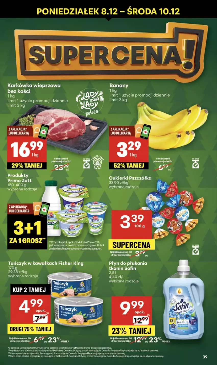 Gazetka promocyjna Delikatesy Centrum - Franczyza DC49 Czwartek - ważna 04.12 do 10.12.2025 - strona 39 - produkty: Banany, Cukier, Cukierki, Karkówka wieprzowa, Kawa, Koc, Miecz, Płyn do płukania, Rum, Tuńczyk