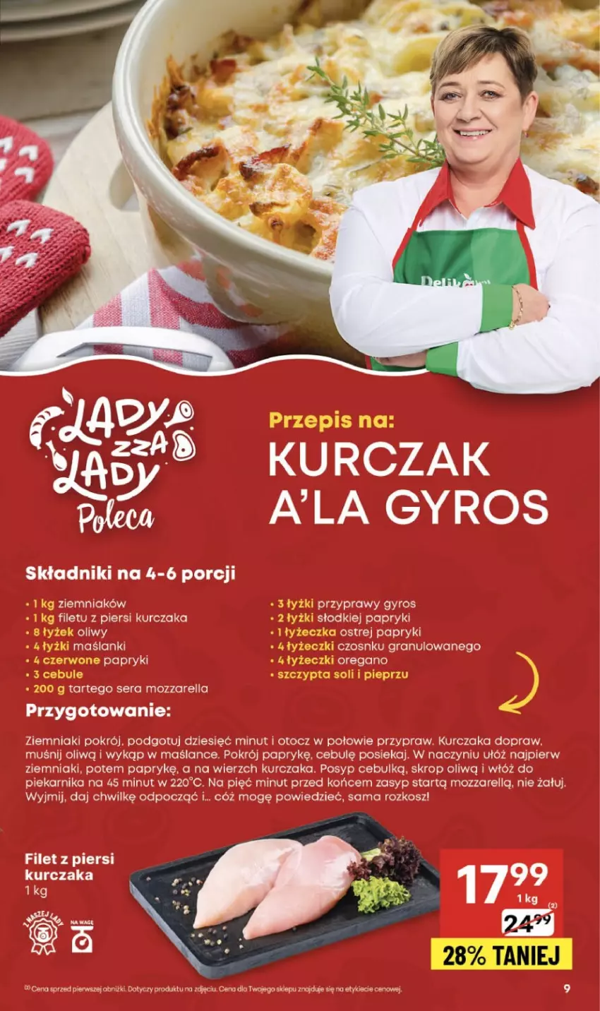 Gazetka promocyjna Delikatesy Centrum - Franczyza DC49 Czwartek - ważna 04.12 do 10.12.2025 - strona 9 - produkty: Gra, Gyros, Kosz, Kurczak, Lanki, Mozzarella, Piekarnik, Por, Przyprawy, Ser, Ziemniaki
