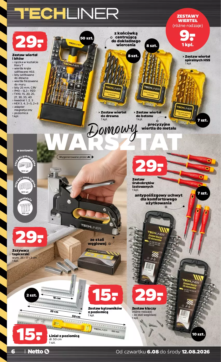 Gazetka promocyjna Netto - Od Czwartku - ważna 06.08 do 12.08.2026 - strona 6 - produkty: Poziomica, Zestaw kluczy, Zestaw wierteł