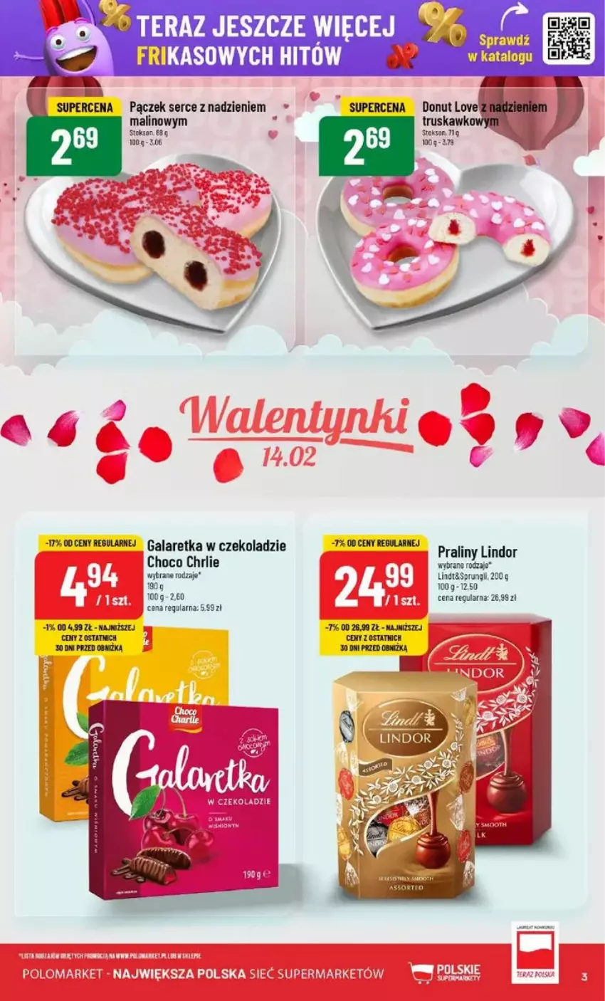 Gazetka promocyjna PoloMarket - ważna 12.02 do 18.02.2025 - strona 23 - produkty: Gala, Galaretka, Lindor, Lindt, Pączek, Praliny, Ser, Tera