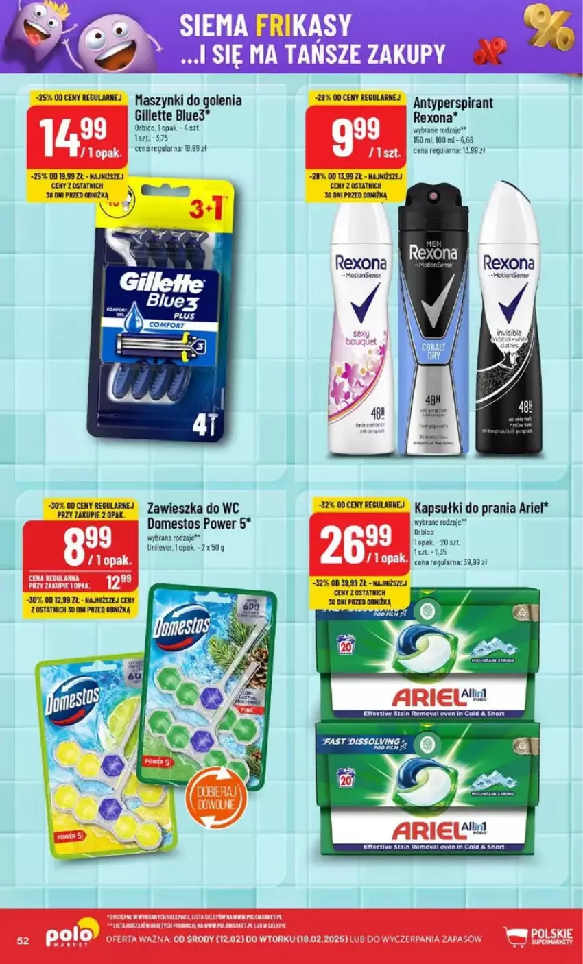 Gazetka promocyjna PoloMarket - ważna 12.02 do 18.02.2025 - strona 48 - produkty: Ariel, BIC, Domestos, Gillette, Kapsułki do prania, Rexona, Zawieszka do wc