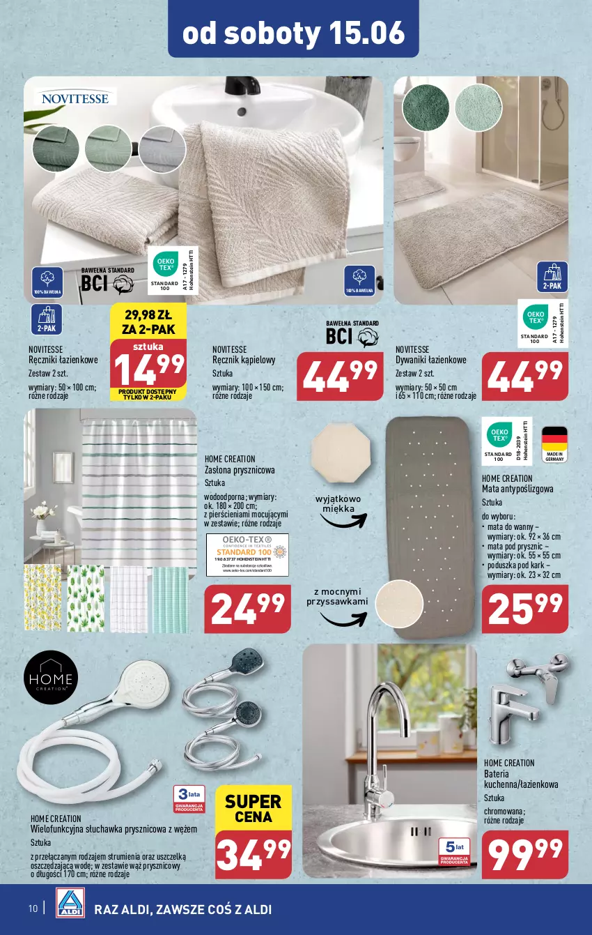 Gazetka promocyjna Aldi - Artykuły przemysłowe i tekstylia - ważna 12.06 do 15.06.2024 - strona 10 - produkty: Bateria, Bateria kuchenna, Dywan, Dywanik, Poduszka, Poduszka pod kark, Por, Ręcznik, Ręcznik kąpielowy, Rum, Słuchawka prysznicowa, Wełna, Zasłona, Zasłona prysznicowa