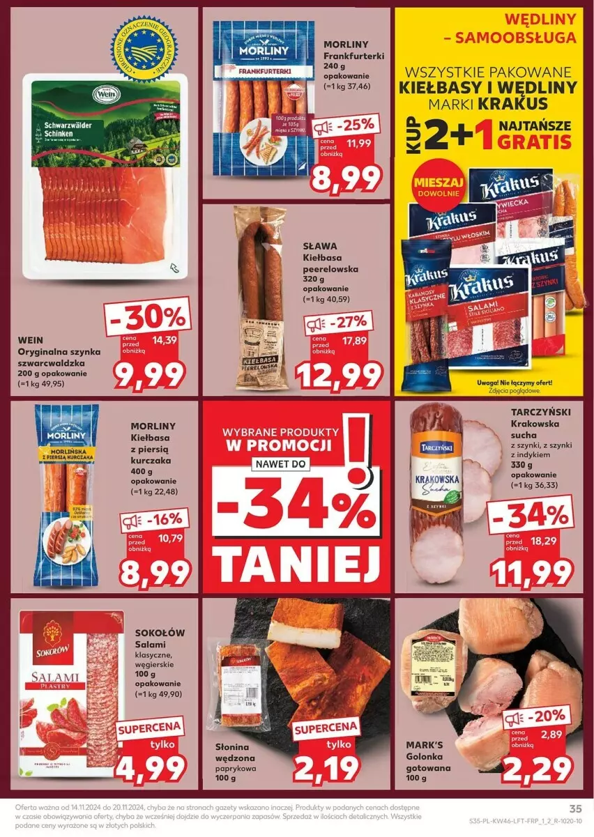 Gazetka promocyjna Kaufland - ważna 14.11 do 20.11.2024 - strona 29 - produkty: Fa, Frankfurterki, Gin, Kiełbasa, Krakus, Morliny, Salami, Sok, Sokołów, Szynka, Tarczyński, Tera, Waga