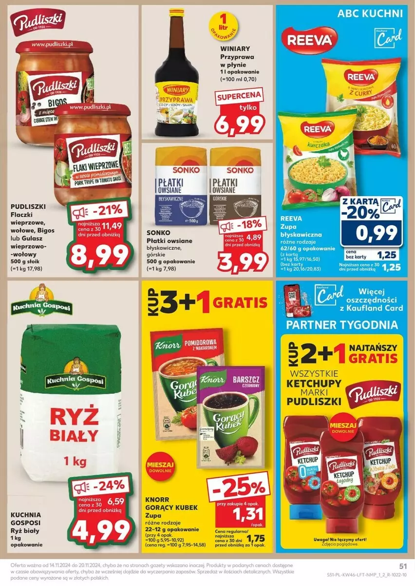 Gazetka promocyjna Kaufland - ważna 14.11 do 20.11.2024 - strona 47 - produkty: Bigos, Ketchup, Knorr, Kubek, Kuchnia, Płatki owsiane, Przyprawa w płynie, Pudliszki, Ryż, Ryż biały, Sonko, Winiary, Zupa